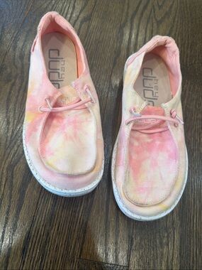 Hey Dude Kids Pink and Yellow Tie-Dye Canvas Slip-Ons